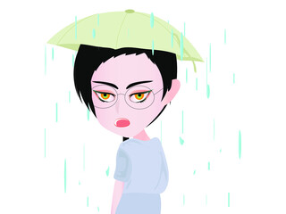 Raining Cartoon Sticker Vector Illustration