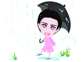 Raining Cartoon Sticker Vector Illustration
