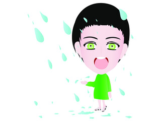 Raining Cartoon Sticker Vector Illustration