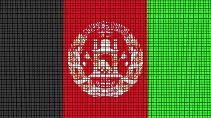 Afghanistan Flag animated in pixel grid style technology background