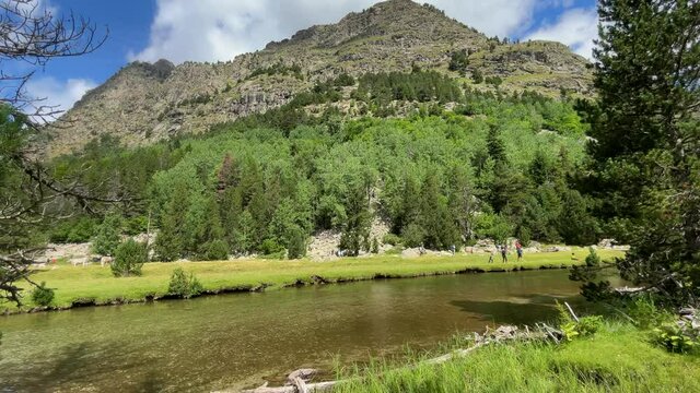 Aig&uuml;estortes National Park Spain protected nature lerida catalunya Crystal clear water rivers with mountain background green trees and blue sky rio sant nicolau