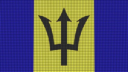 Barbados Flag animated in pixel grid style technology background