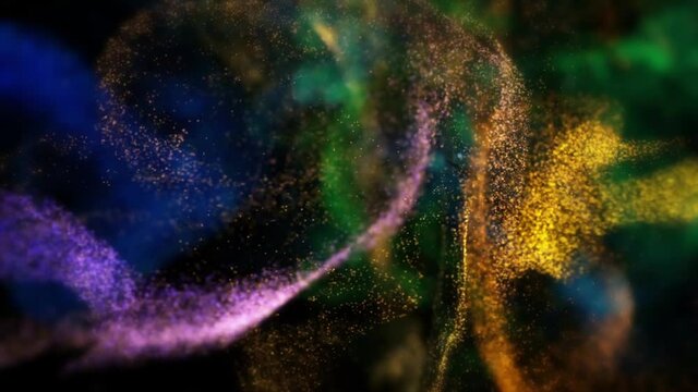 Colorful particles moving in slow motion and explode 4k footage with flares 2