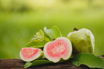 Guava sliced on wood