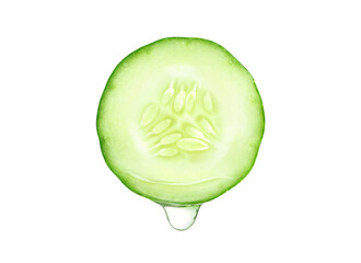 Cucumber essential oil dripping isolated on white background.