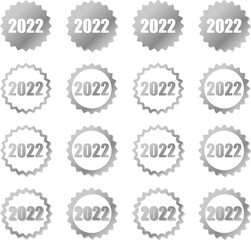 2022の数字が入った銀色グラデーションの歯車アイコンセット