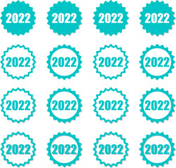 2022の数字が入った青緑色の歯車アイコンセット