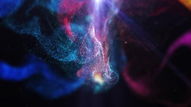 Colorful particles moving in slow motion and explode 4k footage with flares