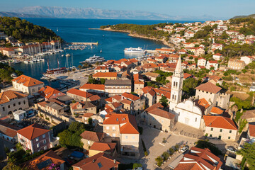 Naklejka na ściany i meble Aerial scene of Jelsa town on Hvar island, Croatia