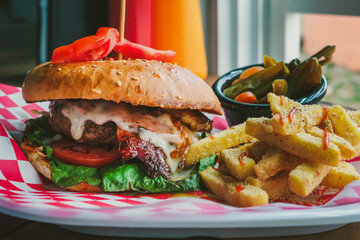 hamburger with fries
