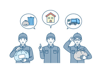 廃棄物回収業者　ごみ　ゴミ回収スタッフ　男性　イラスト素材