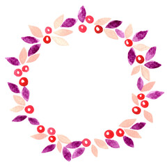 Mythical purple leaves and red berry wreath for decoration on fantasy natural theme and Christmas holiday festival.