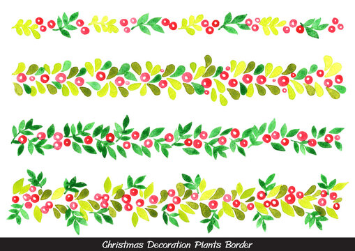 Christmas plants border watercolor for decoration on Christmas holiday festival.