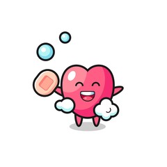 heart symbol character is bathing while holding soap