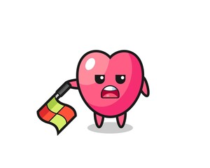 heart symbol character as line judge hold the flag down at a 45 degree angle
