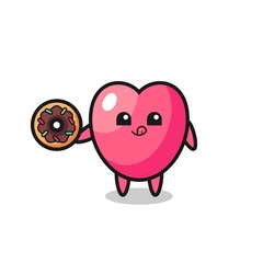 illustration of an heart symbol character eating a doughnut