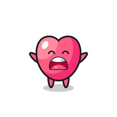 cute heart symbol mascot with a yawn expression