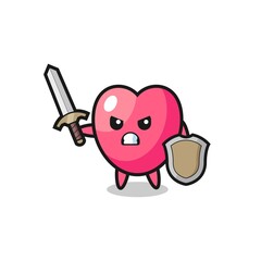 cute heart symbol soldier fighting with sword and shield