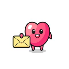 cartoon illustration of heart symbol holding a yellow letter