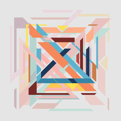 Minimalistic Modern Design, Creative Concept, Double Layers of Modern Diagonal Triangle Abstract Background Geometric Element. Pastel Brown, Blue, Yellow and Red Color. Vector Graphics illustration