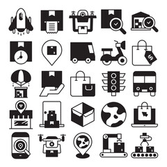 logistics, shipping and transportation icons set vector illustration