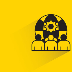group of people and globe icon on yellow background