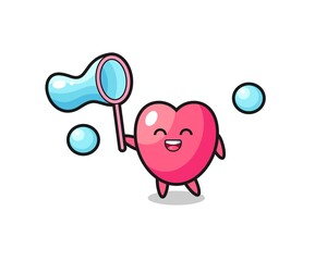 happy heart symbol cartoon playing soap bubble