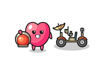 the cute heart symbol as astronaut with a lunar rover