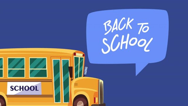 back to school lettering in bubble with schoolbus