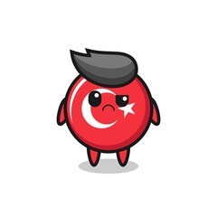 the mascot of the turkey flag badge with sceptical face