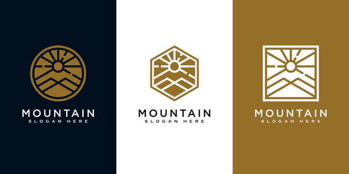 set of mountain with sun light logo design