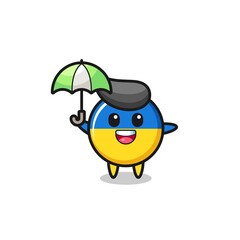cute ukraine flag badge illustration holding an umbrella