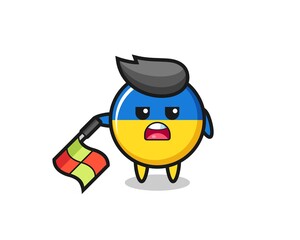 ukraine flag badge character as line judge hold the flag down at a 45 degree angle