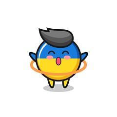 Fototapeta premium cute ukraine flag badge cartoon is playing hula hoop