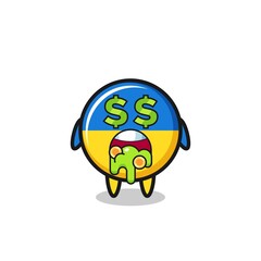 ukraine flag badge character with an expression of crazy about money