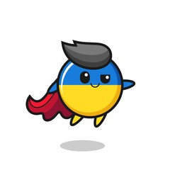 cute ukraine flag badge superhero character is flying