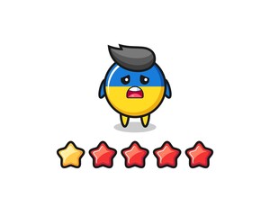the illustration of customer bad rating, ukraine flag badge cute character with 1 star