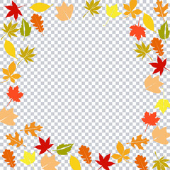 Falling Colorful Autumn Leaves on Transparent Background. Vector Illustration. EPS10