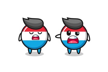 illustration of the argue between two cute luxembourg flag badge characters
