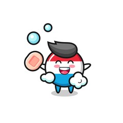 luxembourg flag badge character is bathing while holding soap