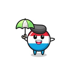 cute luxembourg flag badge illustration holding an umbrella