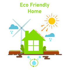 eco friendly home illustration design. renewable and clean energy illustration design concept
