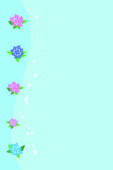 Hydrangea flowers on a sky blue background with bubbles