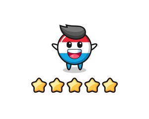 the illustration of customer best rating, luxembourg flag badge cute character with 5 stars