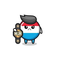 Fototapeta premium luxembourg flag badge mascot character as a MMA fighter with the champion belt