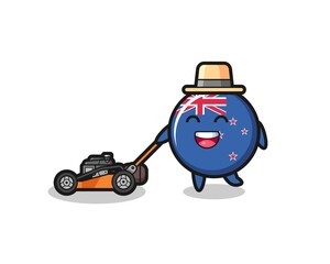 illustration of the new zealand flag badge character using lawn mower