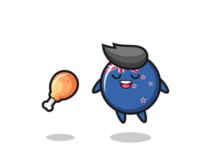 cute new zealand flag badge floating and tempted because of fried chicken