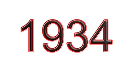 red 1934 number 3d effect white background
