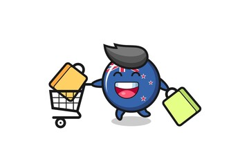 black Friday illustration with cute new zealand flag badge mascot