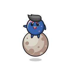 illustration of new zealand flag badge cartoon sitting on the moon